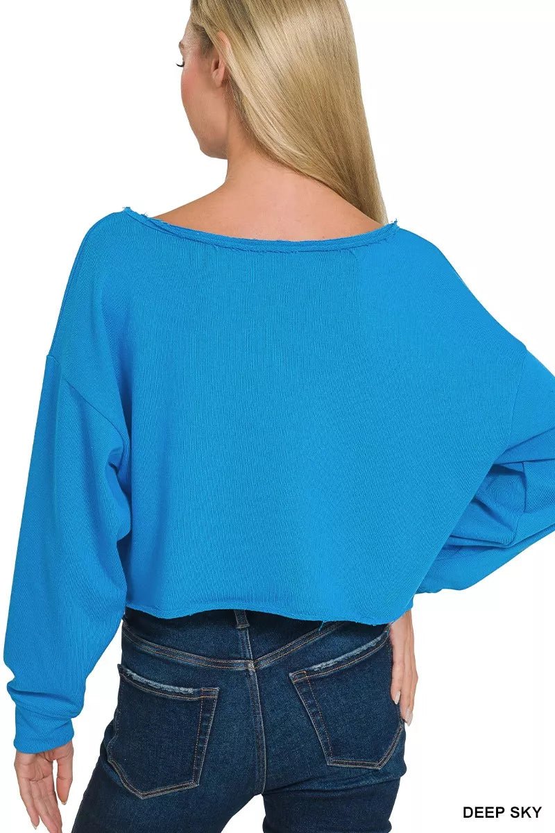 Zenana French Terry Boatneck Crop Top - Bitsy Gypsy Boutique