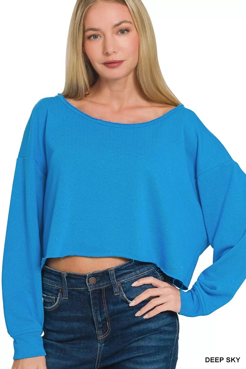 Zenana French Terry Boatneck Crop Top - Bitsy Gypsy Boutique