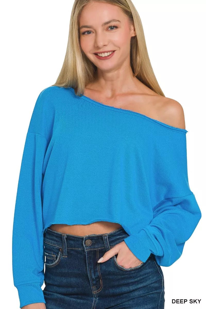 Zenana French Terry Boatneck Crop Top - Bitsy Gypsy Boutique