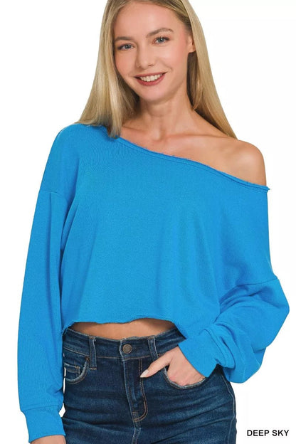 Zenana French Terry Boatneck Crop Top - Bitsy Gypsy Boutique