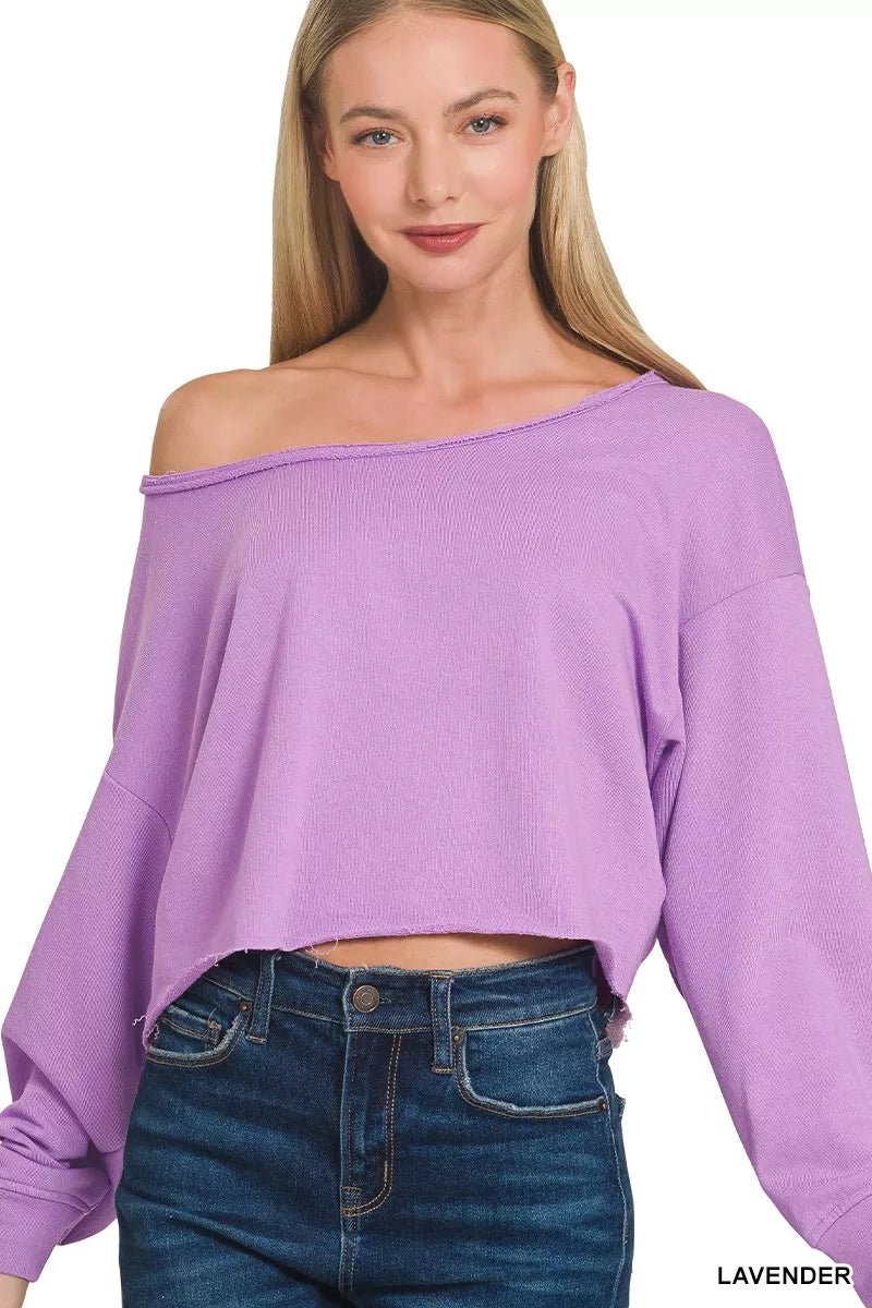 Zenana French Terry Boatneck Crop Top - Bitsy Gypsy Boutique