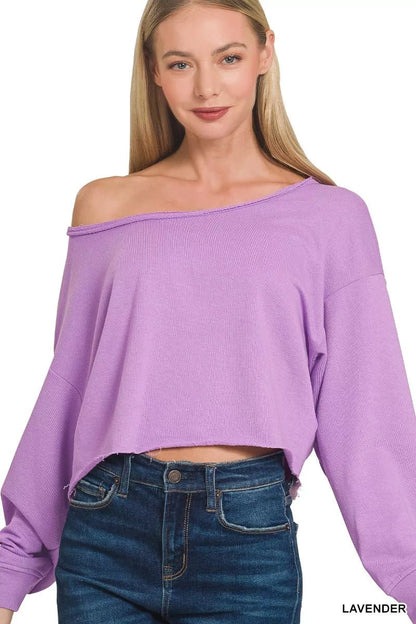 Zenana French Terry Boatneck Crop Top - Bitsy Gypsy Boutique