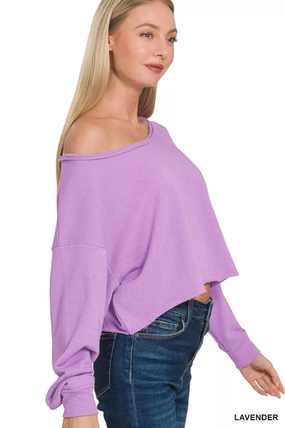 Zenana French Terry Boatneck Crop Top - Bitsy Gypsy Boutique