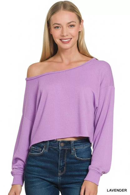 Zenana French Terry Boatneck Crop Top - Bitsy Gypsy Boutique
