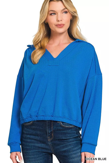 Zenana French Terry Collared Exposed Seam Sweatshirt - Bitsy Gypsy Boutique