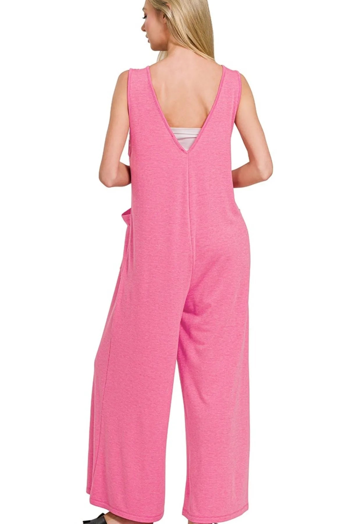 Zenana French Terry Deep V Neck Jumpsuits - Bitsy Gypsy Boutique