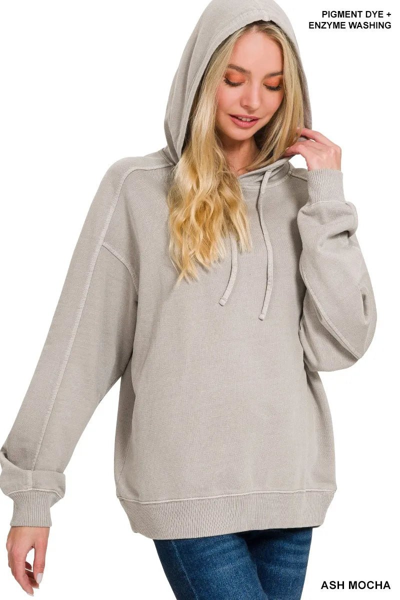 Zenana French Terry Pigment Dye & Enzyme Washing Hoodie - Bitsy Gypsy Boutique