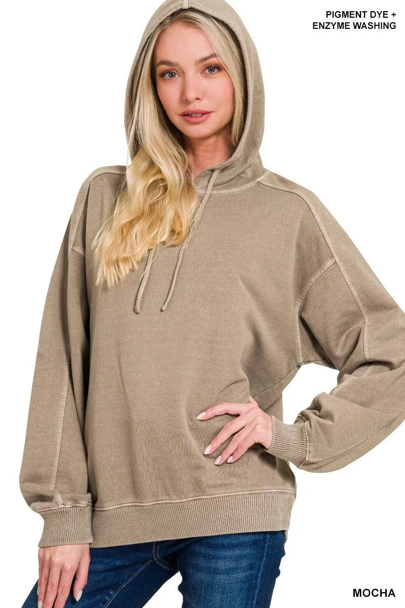 Zenana French Terry Pigment Dye & Enzyme Washing Hoodie - Bitsy Gypsy Boutique