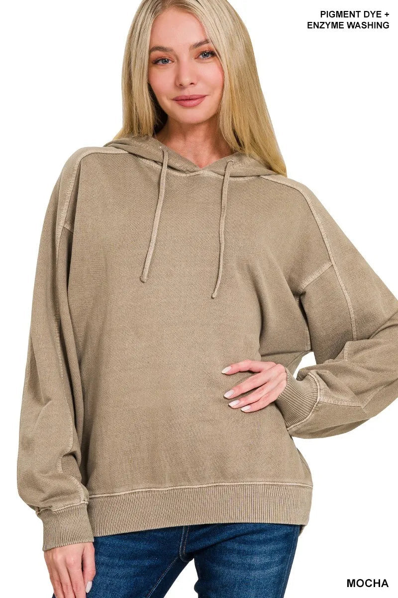 Zenana French Terry Pigment Dye & Enzyme Washing Hoodie - Bitsy Gypsy Boutique