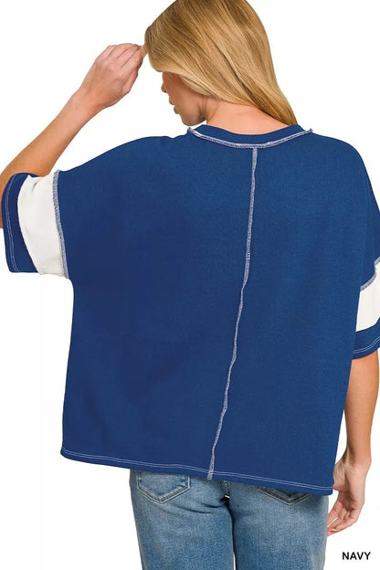 Zenana French Terry Striped Exposed Seam Top - Bitsy Gypsy Boutique