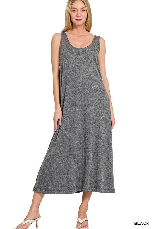 Zenana French Terry Twisted Strap Midi Dress - Bitsy Gypsy Boutique