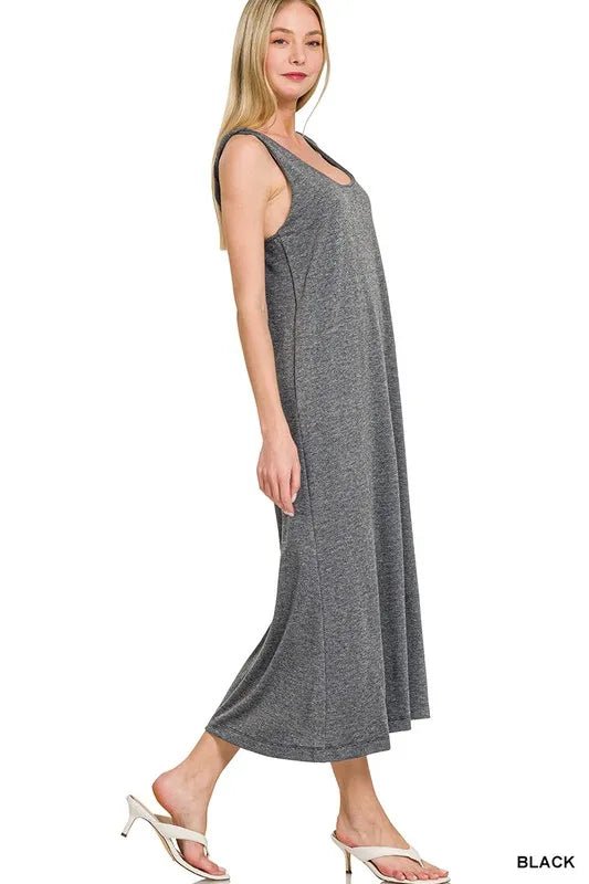 Zenana French Terry Twisted Strap Midi Dress - Bitsy Gypsy Boutique