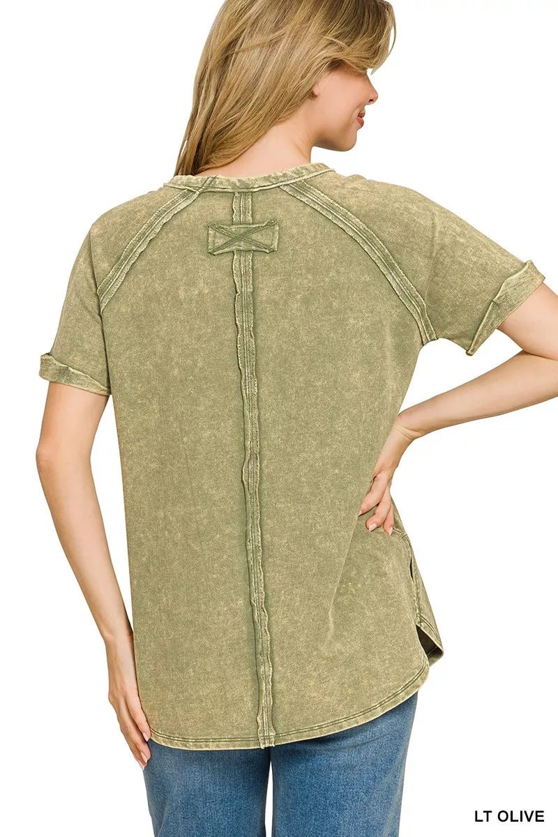 Zenana French Terry Washed Curved Hem Top - Bitsy Gypsy Boutique