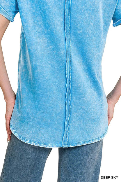 Zenana French Terry Washed Curved Hem Top - Bitsy Gypsy Boutique