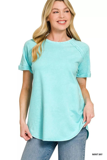 Zenana French Terry Washed Curved Hem Top - Bitsy Gypsy Boutique