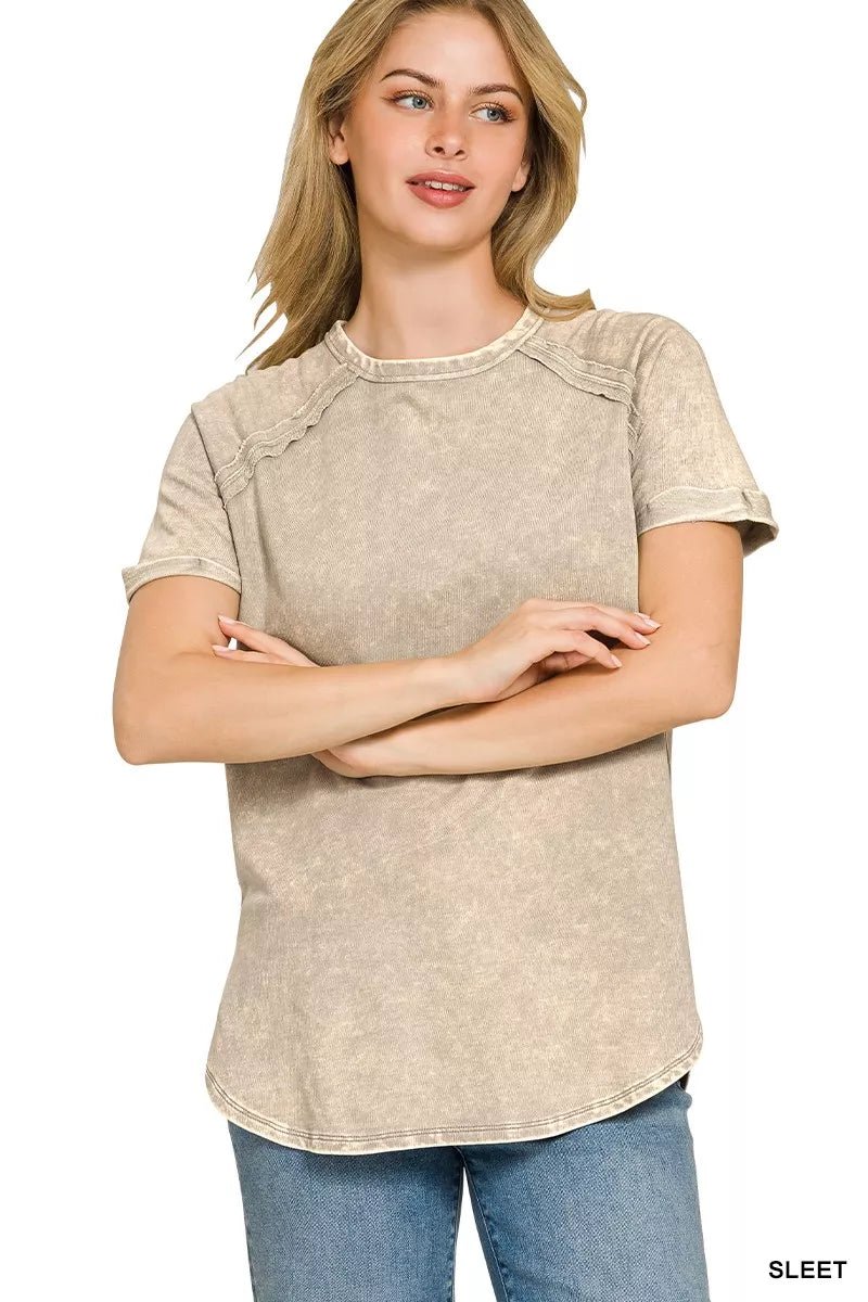 Zenana French Terry Washed Curved Hem Top - Bitsy Gypsy Boutique