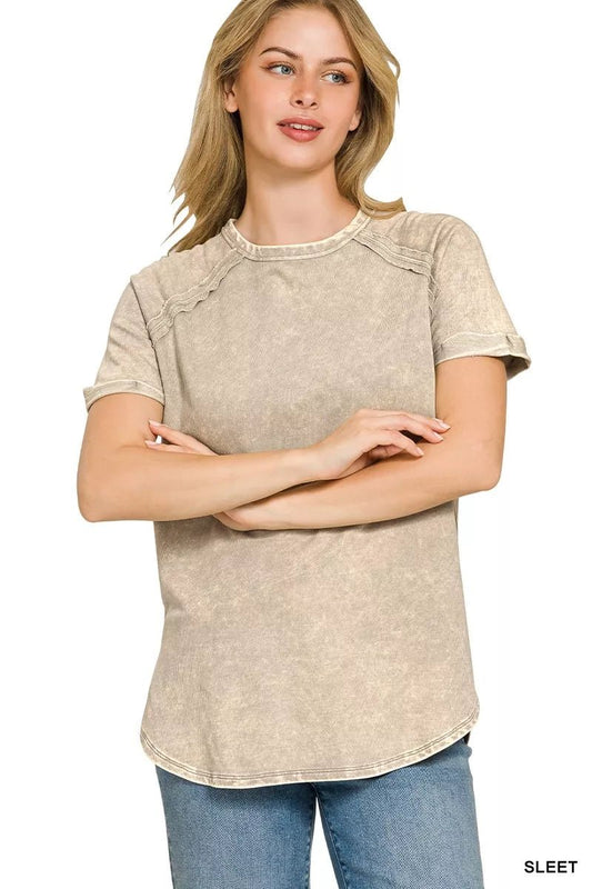 Zenana French Terry Washed Curved Hem Top - Bitsy Gypsy Boutique