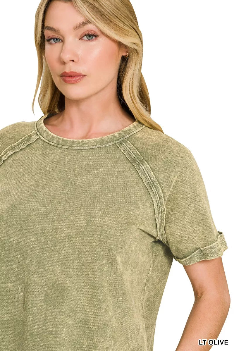 Zenana French Terry Washed Curved Hem Top - Bitsy Gypsy Boutique
