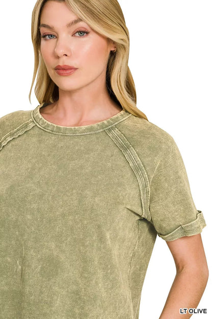 Zenana French Terry Washed Curved Hem Top - Bitsy Gypsy Boutique