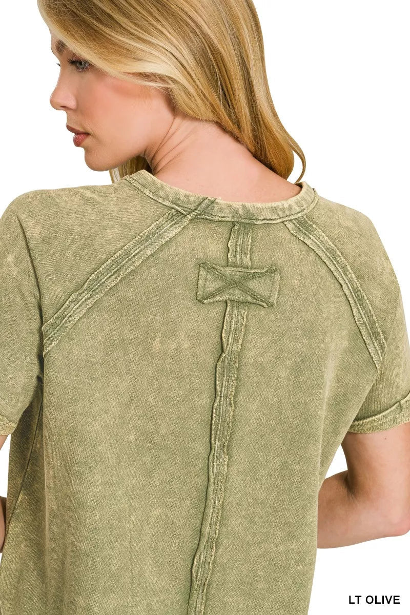Zenana French Terry Washed Curved Hem Top - Bitsy Gypsy Boutique
