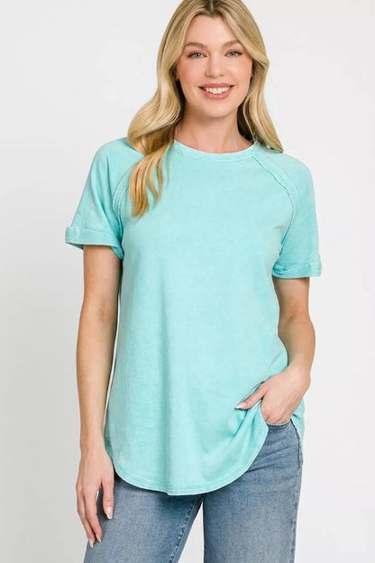 Zenana French Terry Washed Curved Hem Top - Bitsy Gypsy Boutique
