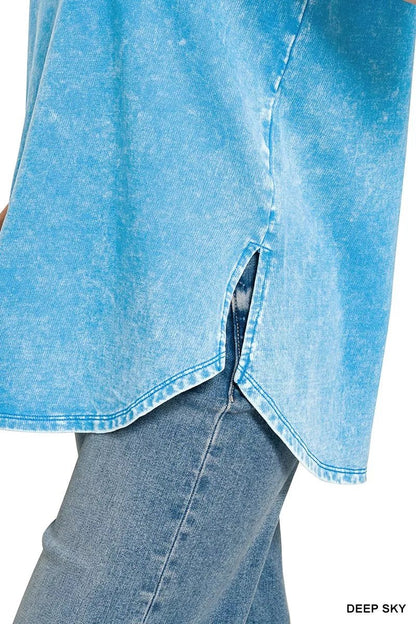 Zenana French Terry Washed Curved Hem Top - Bitsy Gypsy Boutique