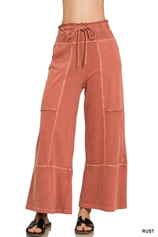 Zenana French Terry Washed Exposed-seam Wide Leg Pants - Bitsy Gypsy Boutique