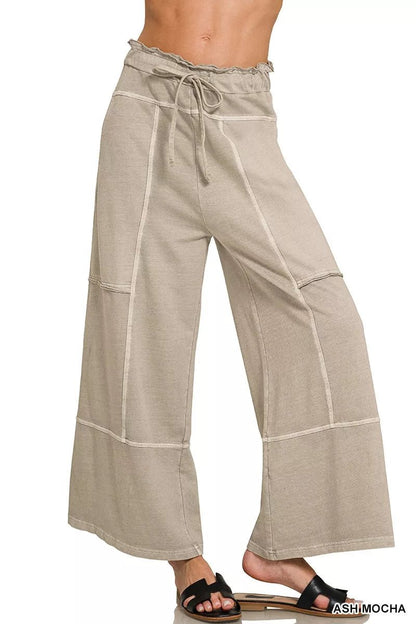 Zenana French Terry Washed Exposed-seam Wide Leg Pants - Bitsy Gypsy Boutique