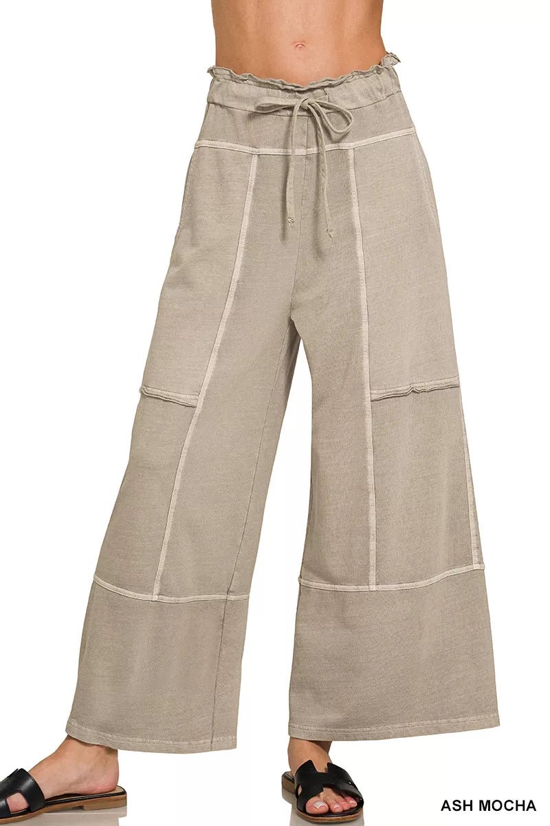 Zenana French Terry Washed Exposed-seam Wide Leg Pants - Bitsy Gypsy Boutique