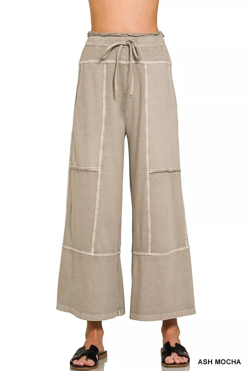 Zenana French Terry Washed Exposed-seam Wide Leg Pants - Bitsy Gypsy Boutique
