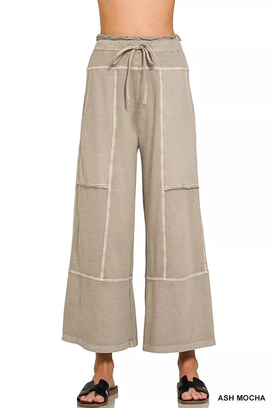 Zenana French Terry Washed Exposed-seam Wide Leg Pants - Bitsy Gypsy Boutique
