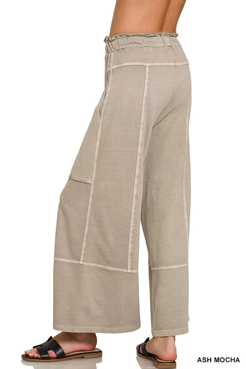 Zenana French Terry Washed Exposed-seam Wide Leg Pants - Bitsy Gypsy Boutique