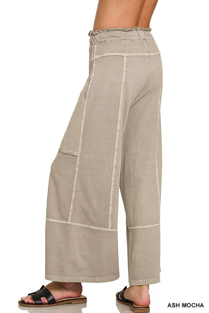 Zenana French Terry Washed Exposed-seam Wide Leg Pants - Bitsy Gypsy Boutique