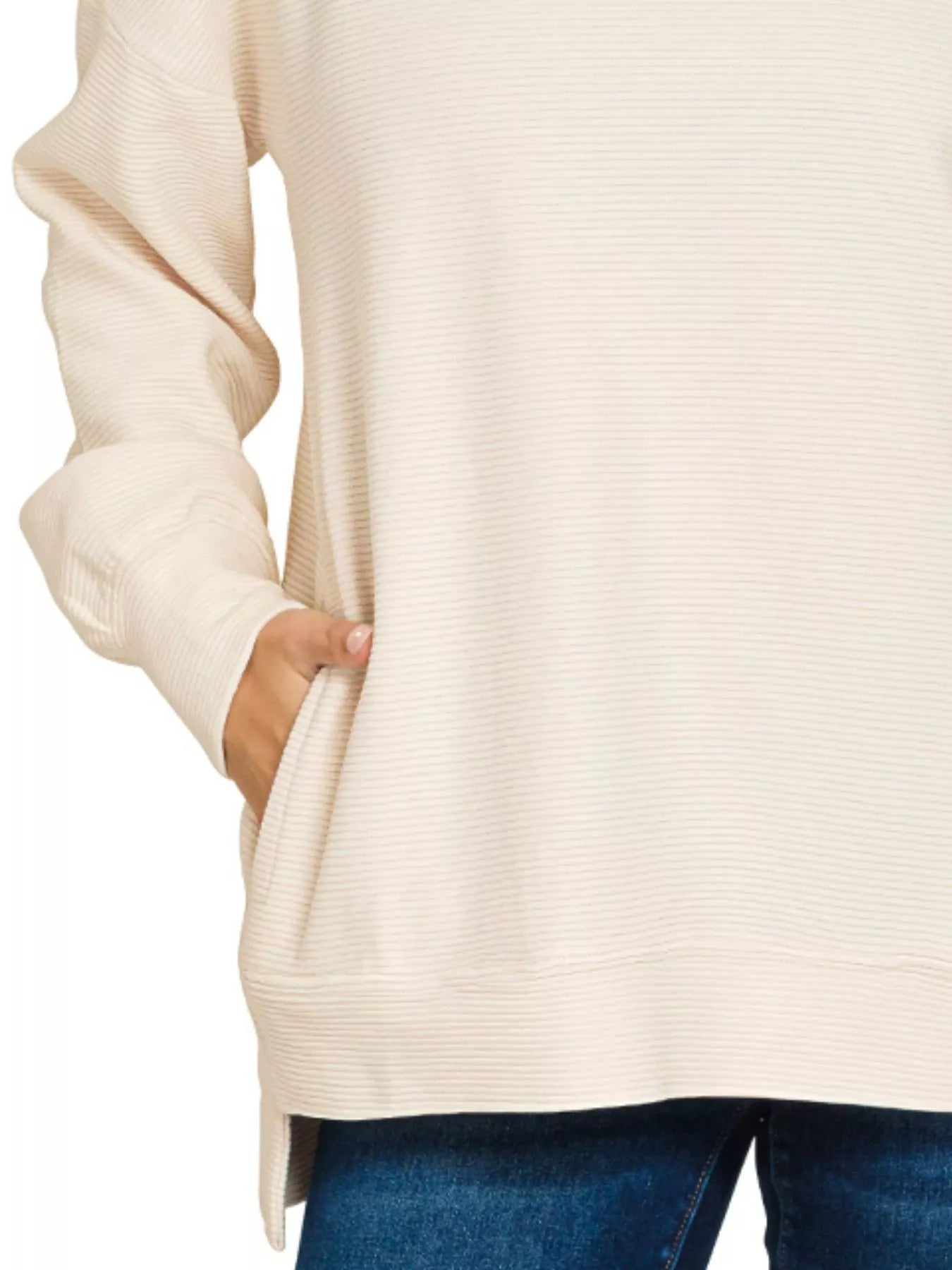 Zenana Full Size Acid Washed Double Ribbed Hi - low Sweatshirt - Bitsy Gypsy Boutique