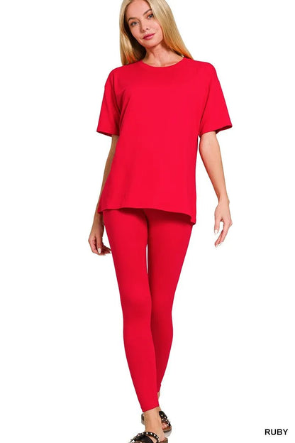 Zenana Full Size Brushed Dty Microfiber Short Sleeve Top and Pants Loungewear Set Plus Size - Bitsy Gypsy Boutique