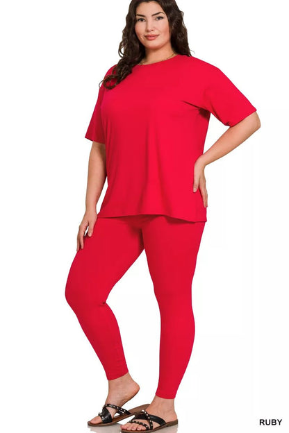 Zenana Full Size Brushed Dty Microfiber Short Sleeve Top and Pants Loungewear Set Plus Size - Bitsy Gypsy Boutique
