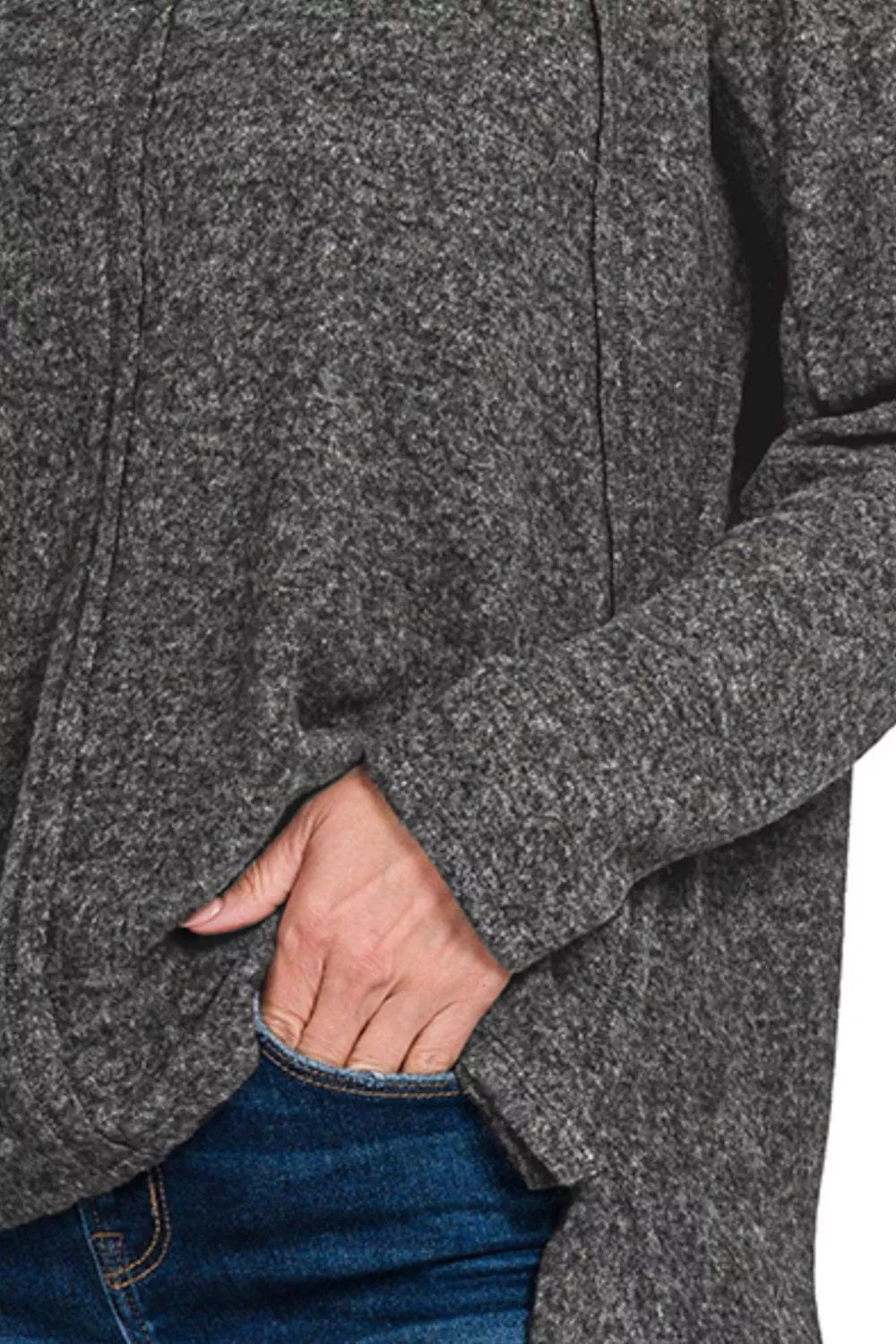 Zenana Full Size Brushed Hacci Exposed Seam Hi Low Sweater Plus Size - Bitsy Gypsy Boutique