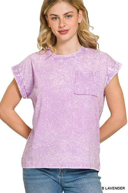 Zenana Full Size Crinkle Washed Round Neck Folded Short Sleeve Tee Plus Size - Bitsy Gypsy Boutique