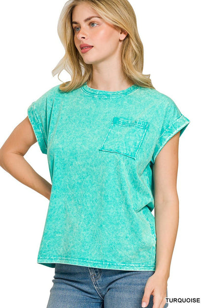Zenana Full Size Crinkle Washed Round Neck Folded Short Sleeve Tee Plus Size - Bitsy Gypsy Boutique