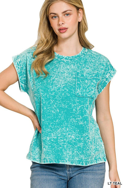 Zenana Full Size Crinkle Washed Round Neck Folded Short Sleeve Tee Plus Size - Bitsy Gypsy Boutique