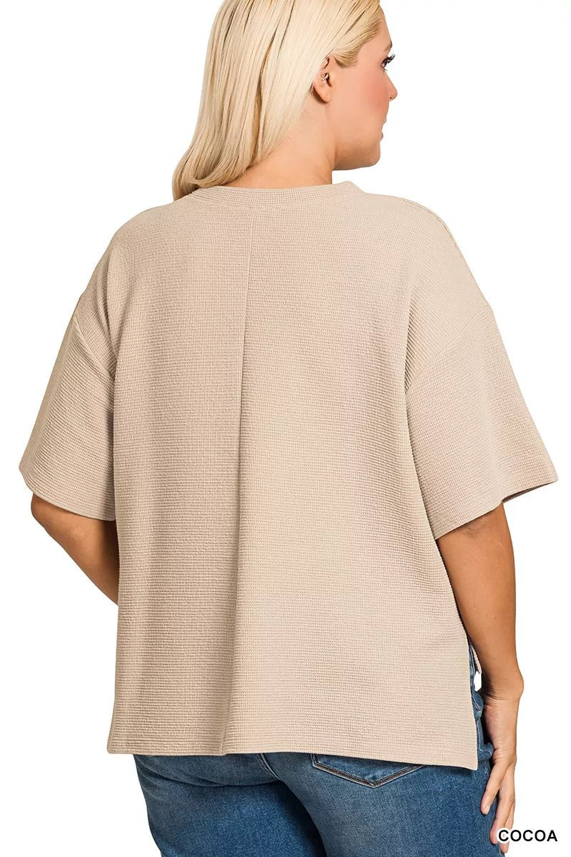 Zenana Full Size Double Knit Side Slits Hi Low Short Sleeve Top Plus Size - Bitsy Gypsy Boutique