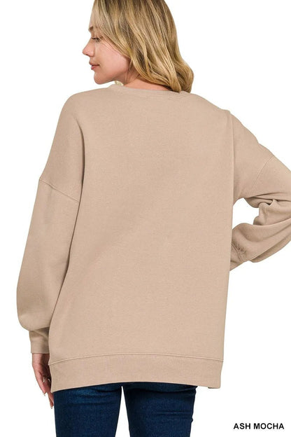 Zenana Full Size Fleece Hi - low Boyfriend Sweatshirts with Pockets Plus Size - Bitsy Gypsy Boutique