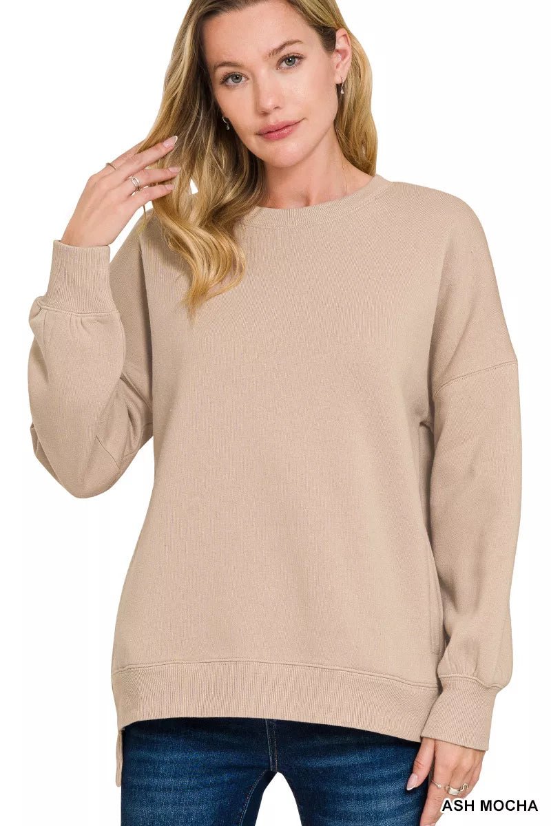 Zenana Full Size Fleece Hi - low Boyfriend Sweatshirts with Pockets Plus Size - Bitsy Gypsy Boutique