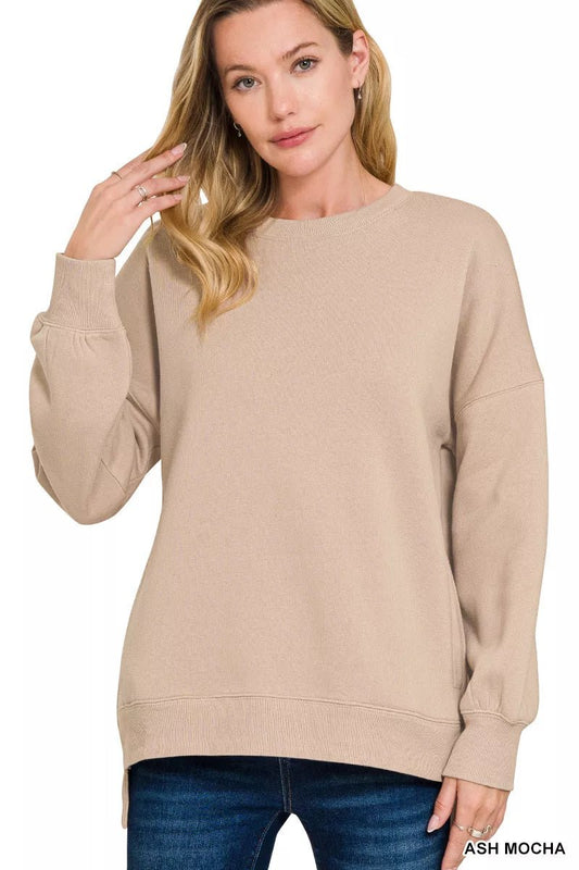 Zenana Full Size Fleece Hi - low Boyfriend Sweatshirts with Pockets Plus Size - Bitsy Gypsy Boutique