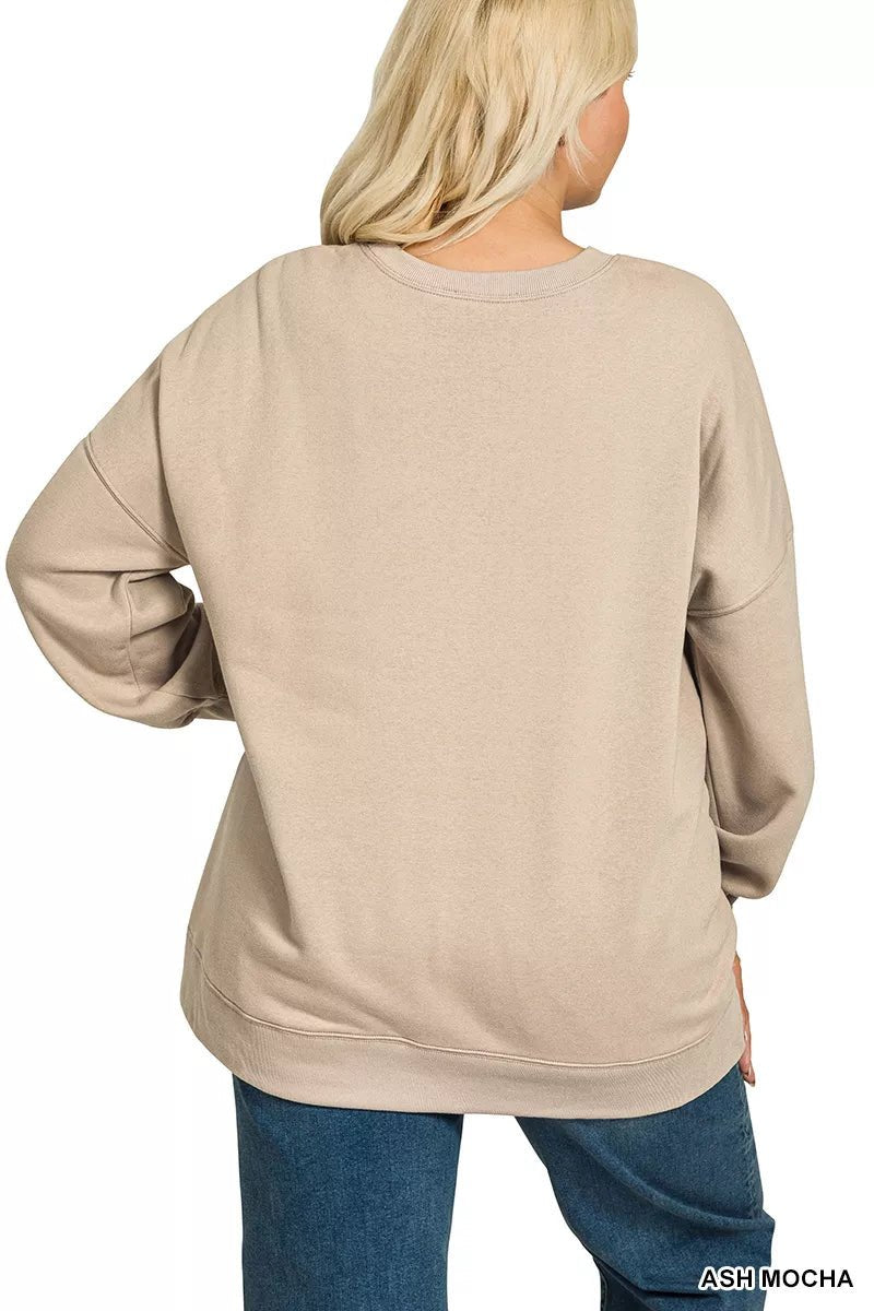 Zenana Full Size Fleece Hi - low Boyfriend Sweatshirts with Pockets Plus Size - Bitsy Gypsy Boutique