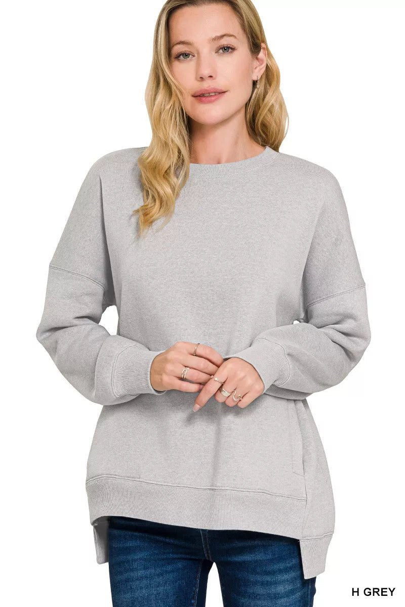Zenana Full Size Fleece Hi - low Boyfriend Sweatshirts with Pockets Plus Size - Bitsy Gypsy Boutique