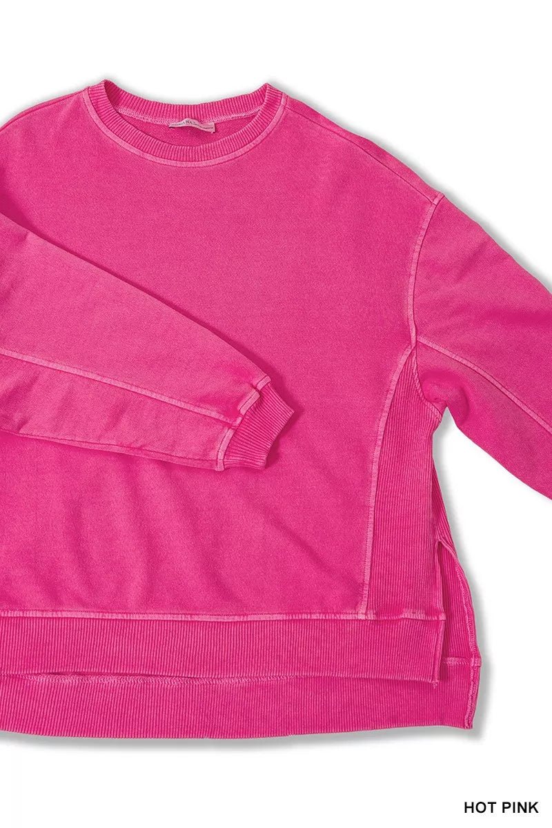 Zenana Full Size French Terry Pigment Dye & Enzyme Washing Pullover Plus Size - Bitsy Gypsy Boutique