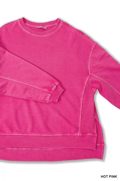 Zenana Full Size French Terry Pigment Dye & Enzyme Washing Pullover Plus Size - Bitsy Gypsy Boutique