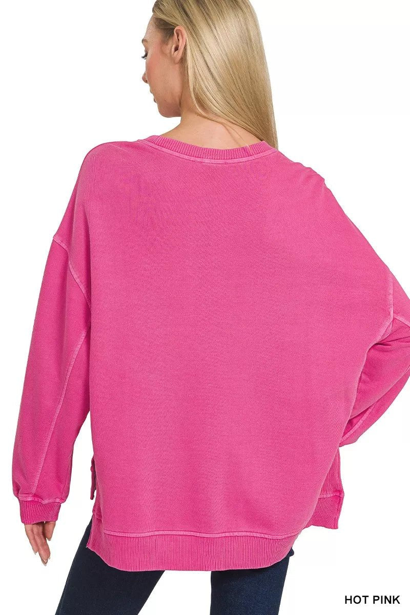 Zenana Full Size French Terry Pigment Dye & Enzyme Washing Pullover Plus Size - Bitsy Gypsy Boutique