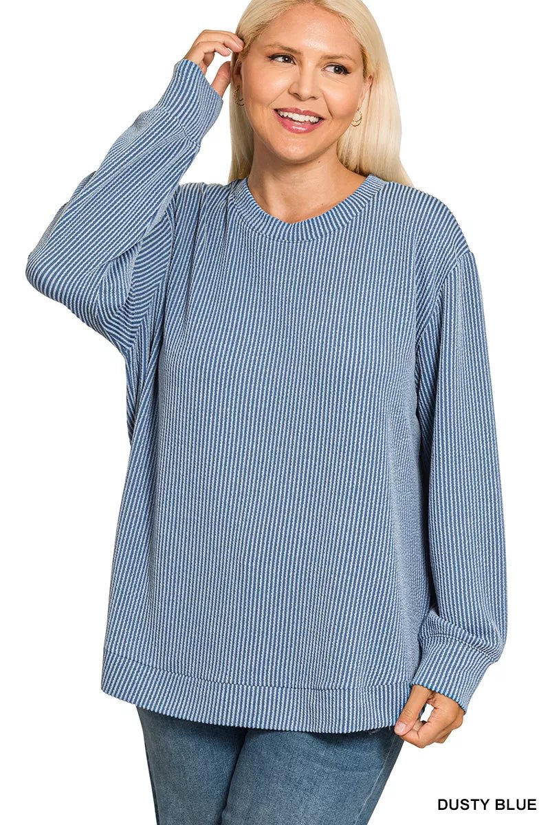 Zenana Full Size Raised Rib Round Neck Long Sleeve Top - Bitsy Gypsy Boutique